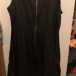 Black faux leather skater dress